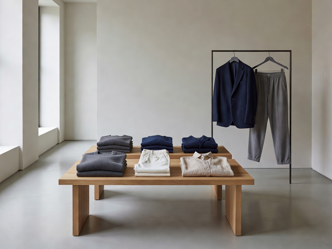 Casual minimalist basics displayed in a Hamburg concept store