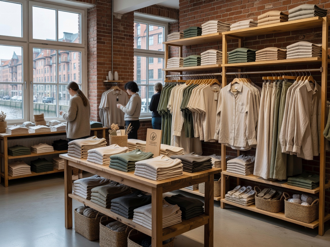 Fair trade organic basics displayed in a Hamburg sustainable fashion store